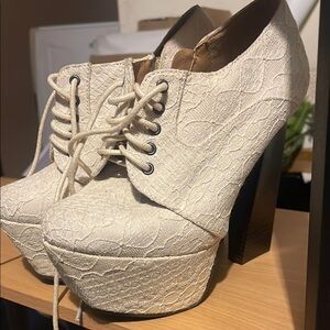 Elegant Cream Platform Lace-Up Heels